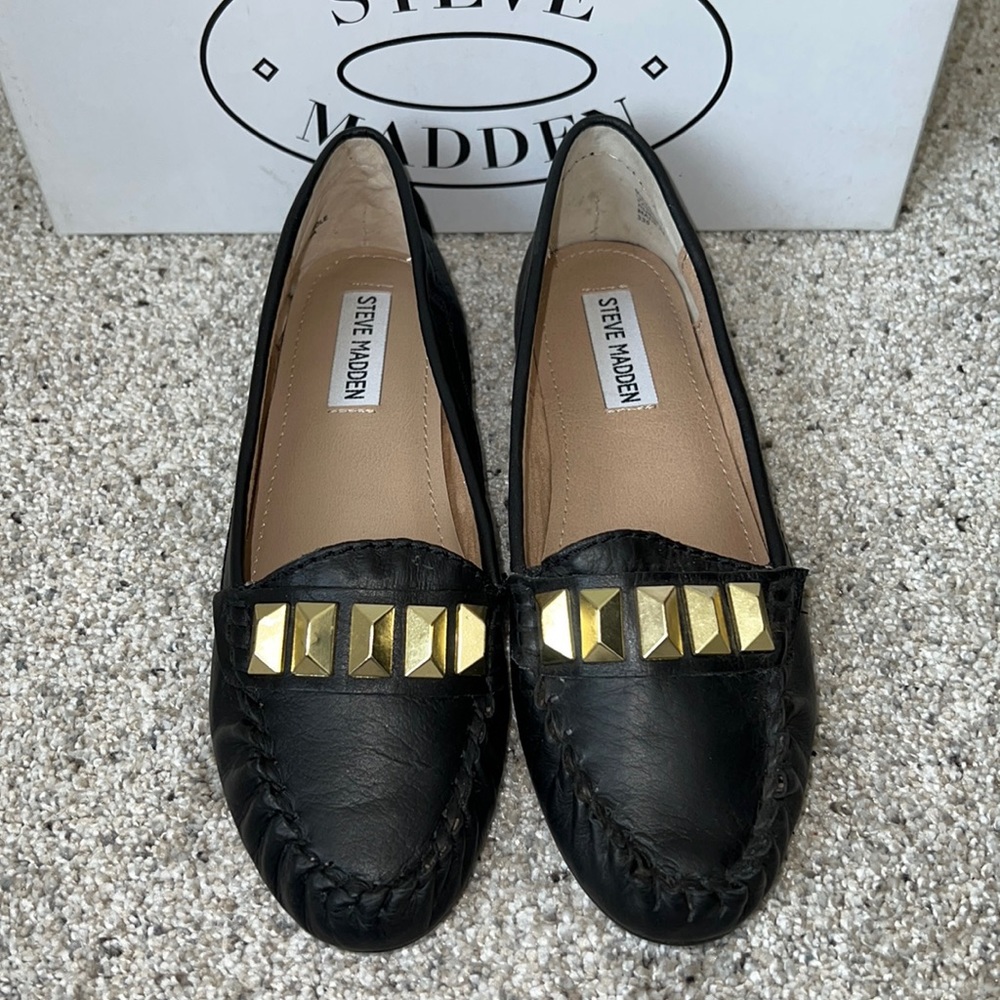 AUTH NIB Steve Madden MISTRO LOAFERS BLACK LEATHER US 6